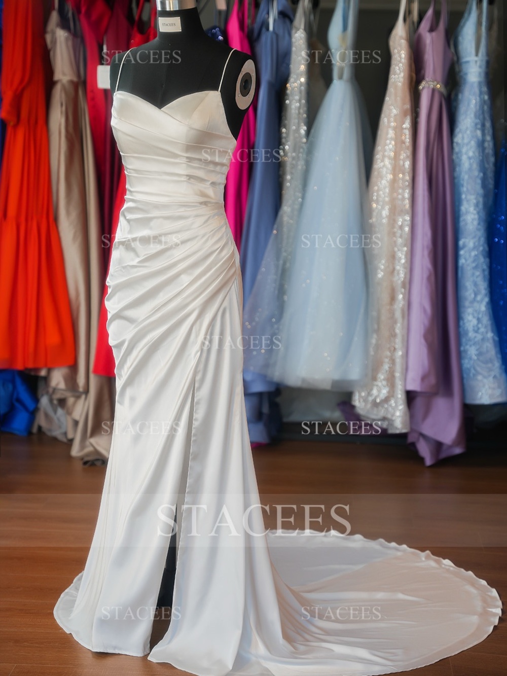 Stacees White Spaghetti-Strap Wedding Gown-see condition notes